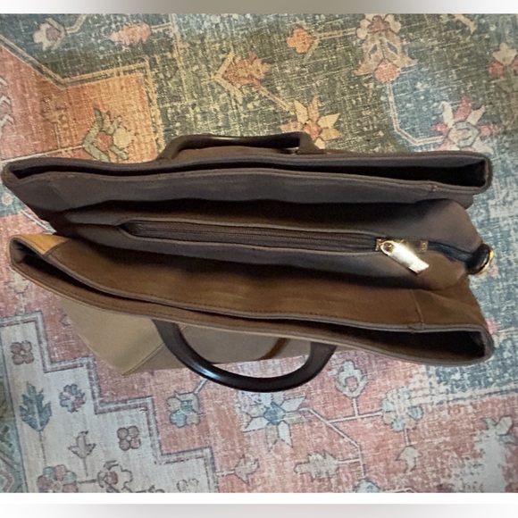 DIANE VON FURSTENBERG Two-Way Weekender Duffle Travel Bag Brown Suede Tri-Tone - Picture 8 of 16